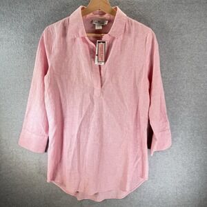 Vineyard‎ Vines Cooperstown Stripe Tunic XS Lucaya Woven Pink Linen Blend Shirt